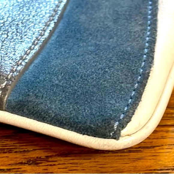 COACH Blue Suede Patchwork Wave Wristlet - Picture 5 of 7